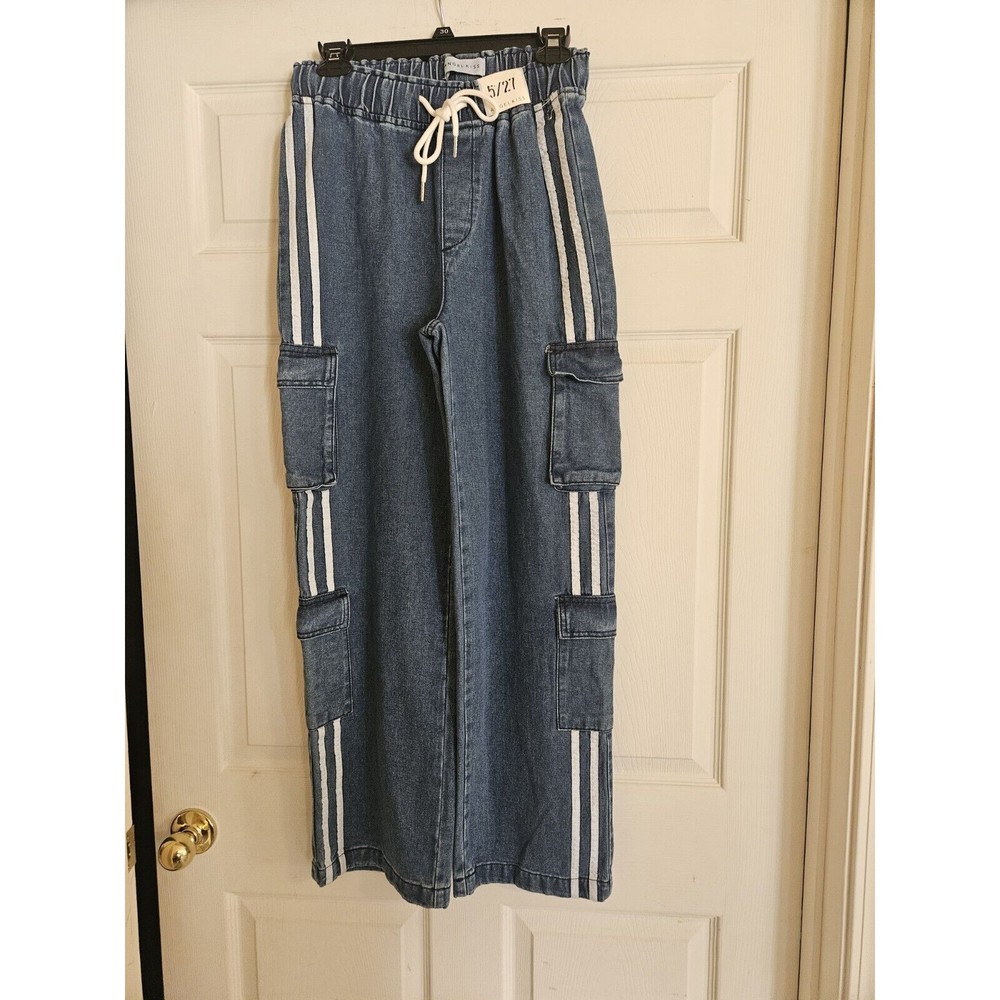 Angel Kiss Los Angeles Denim Jeans Size 5/27 Wide Leg Y2K Cargo Stripes NWT